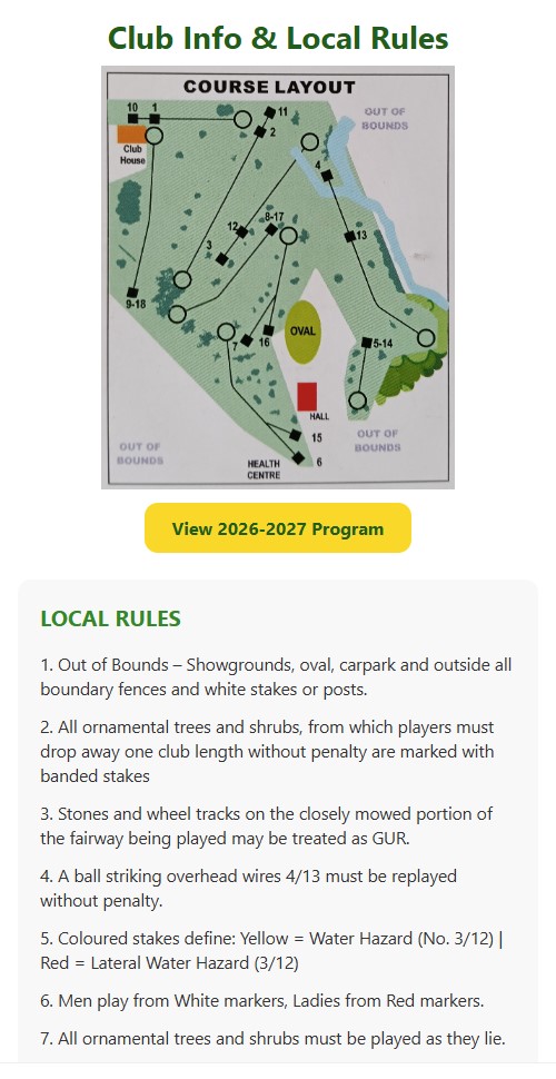 ClubCard Course Layout and Local Rules